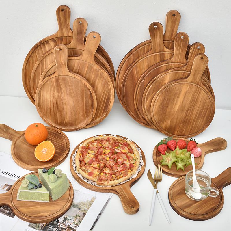 Japanese Style Round Wooden Pizza Pan and Tray