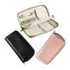 Portable Jewelry Storage Case with Sectioned Ring and Earring Layout, Necklace Tabs, and Secure Zipper Closure