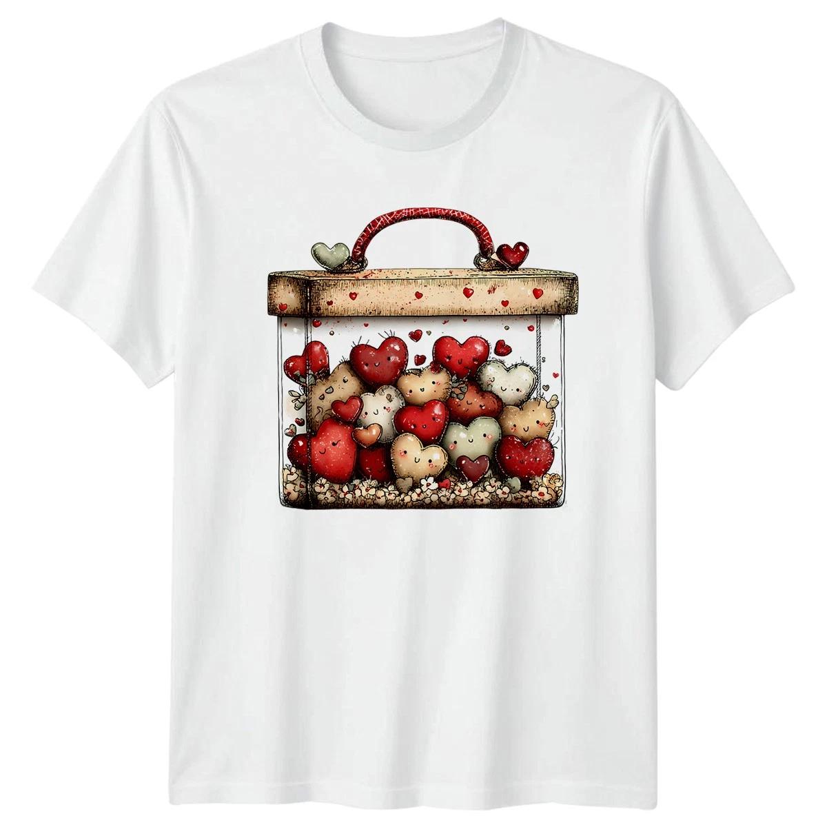 Hearts In Jar Valentines Day Mens T-Shirt Womens Tee Graphic Unisex Top L