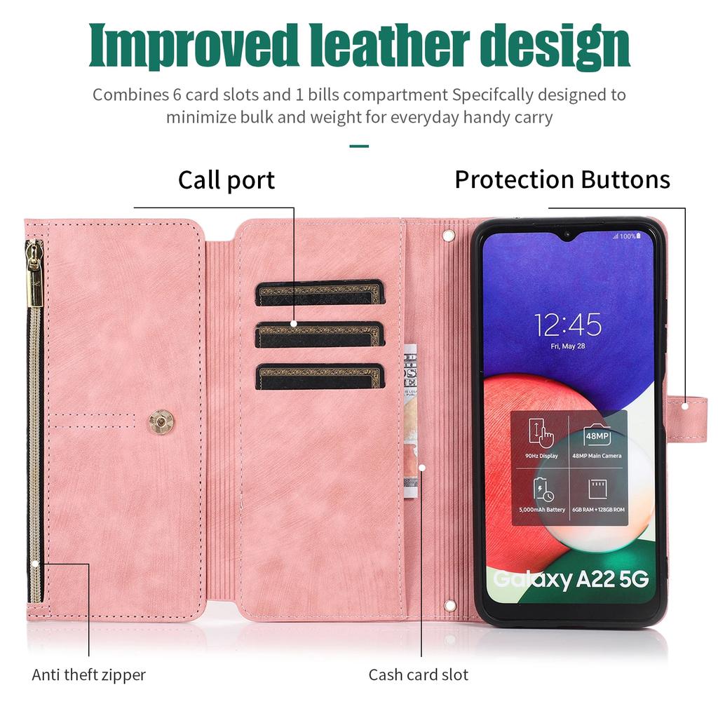 Crossbody Leather Zipper Cards Solt Wallet Case For Samsung Galaxy A54 A14 A34 A23 A12 A53 A52 S23 Ultra S22 S21 FE Pocket Cover