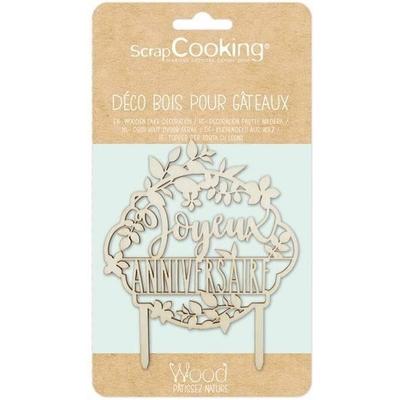 Cake Topper - SCRAPCOOKING - Wooden Decoration for Cakes - Happy Birthday
