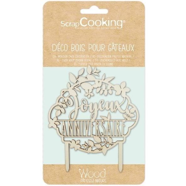 Cake topper - SCRAPCOOKING - Décoration en bois pour gâteaux - Joyeux Anniversaire