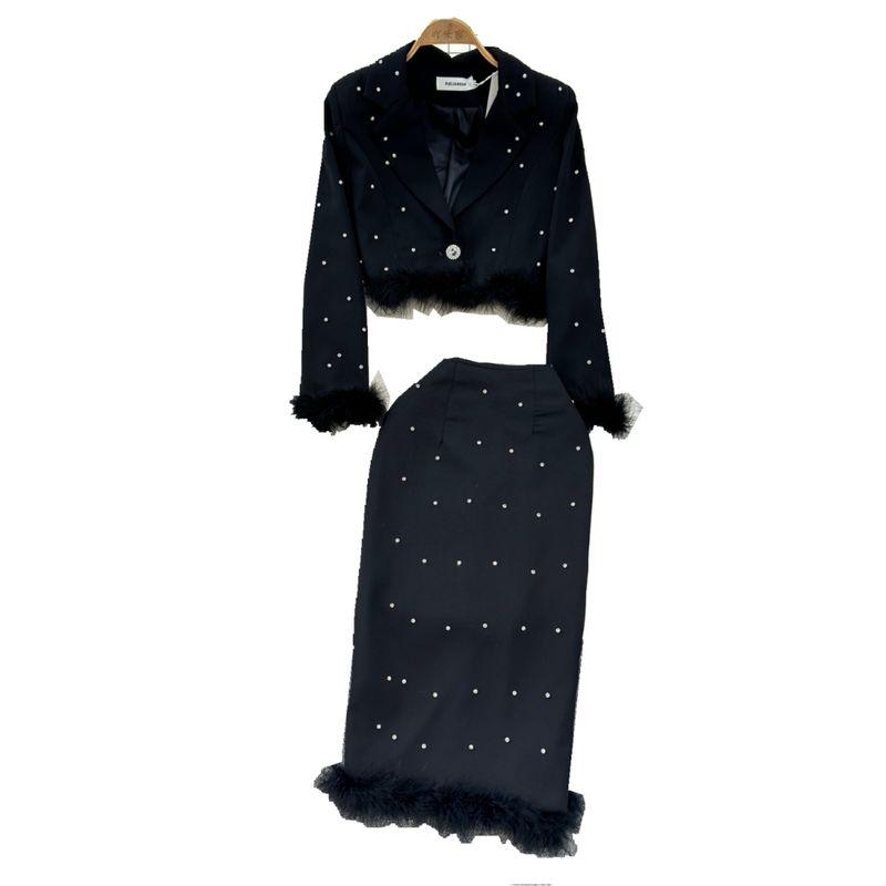 Accessible Luxury Exquisite Rhinestone Skirt Women's Summer Suit Outwear