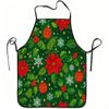 A Christmas Poinsettia, Holly Berry, and Snowflake Print Apron, Durable and Easy To Clean, with an Adjustable Waistband, Made of Polyester. Suitable F