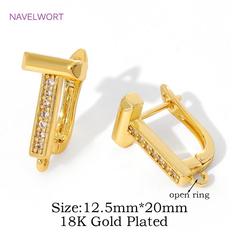18K Gold Plated Inlaid Zircon Earwires Earring Hooks,Flower Earring Fixtures,Fasteners For Earrings,Earring Making Accessories