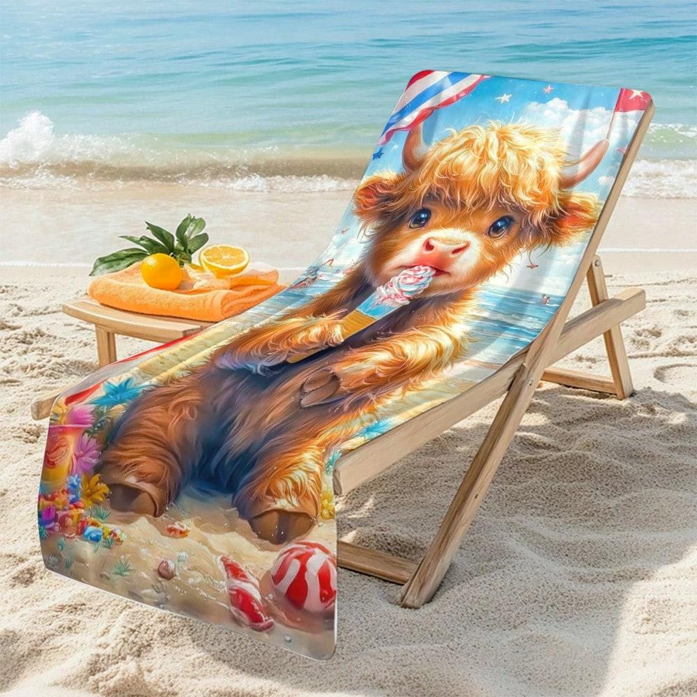 Highland Cow Print Beach Towel, Super Absorbent Quick Dry Soft Lightweight Blanket for Beach Swimming Outdoor Camping Travel