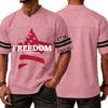 Men's Casual V Neck Short Sleeve Sports Jersey Top with Independence Day Lettering Graphic Print Freedom Since July 4th Patriotic Design
