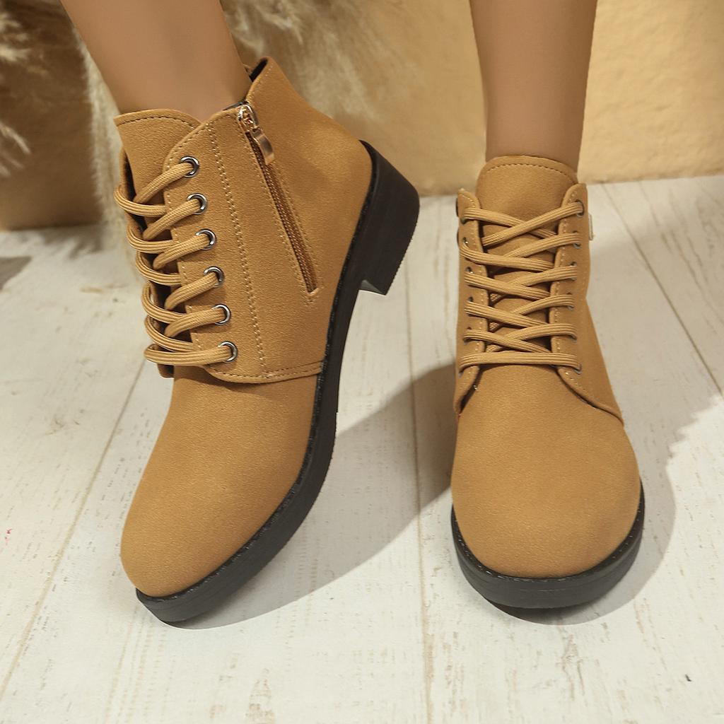 Large Size Block-heeled Boots for Women, New British-style Casual Fashion for Autumn/winter 2025, Versatile Lace-up Boots Women