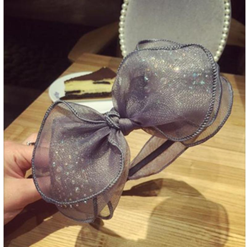 Women High End Headdress Shiny Crystals Bowknot Headbands Solid Ladies Elegant Mesh Hairbands Knot Teen Girls Bow Hair Band