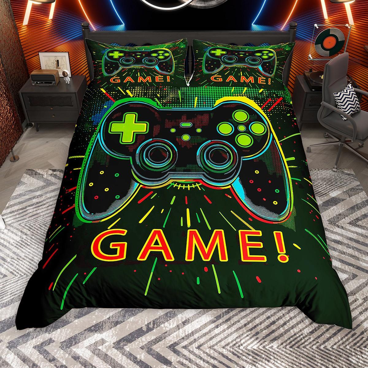 

Comforter Homewish Neon Gamepad For Boys Gradient Lightning Bed Set Video Game Gaming Gamer Set Comforter (quilt)-EU Single(135*200cm)3pcs