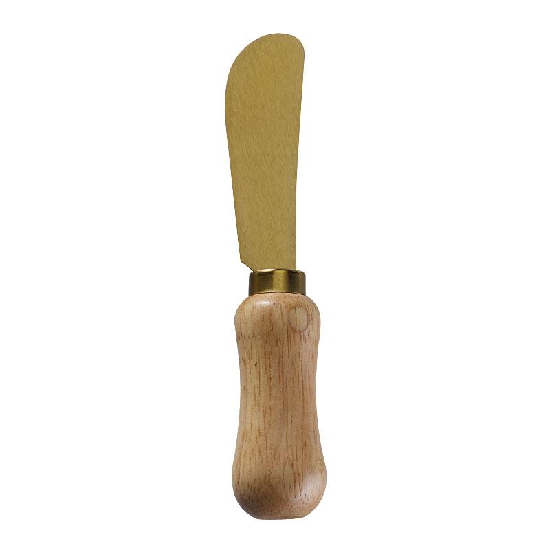 

Rubber Wood Handle Western Cutlery Set: Fork, Spatula, Butter & Cheese Knives with Gold Stainless Steel.