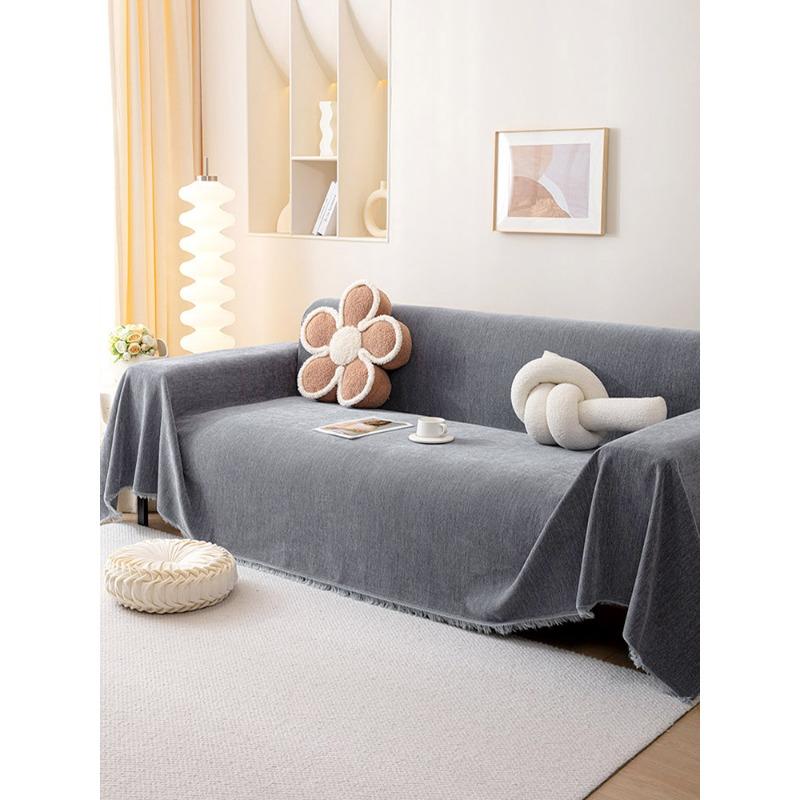 Hochwertiger und fleckenbeständiger schwarzer Chenille-Sofabezug Stoff Sofahandtuch, Universelle einteilige Vollbezugs-Sofadecke für alle Jahreszeiten