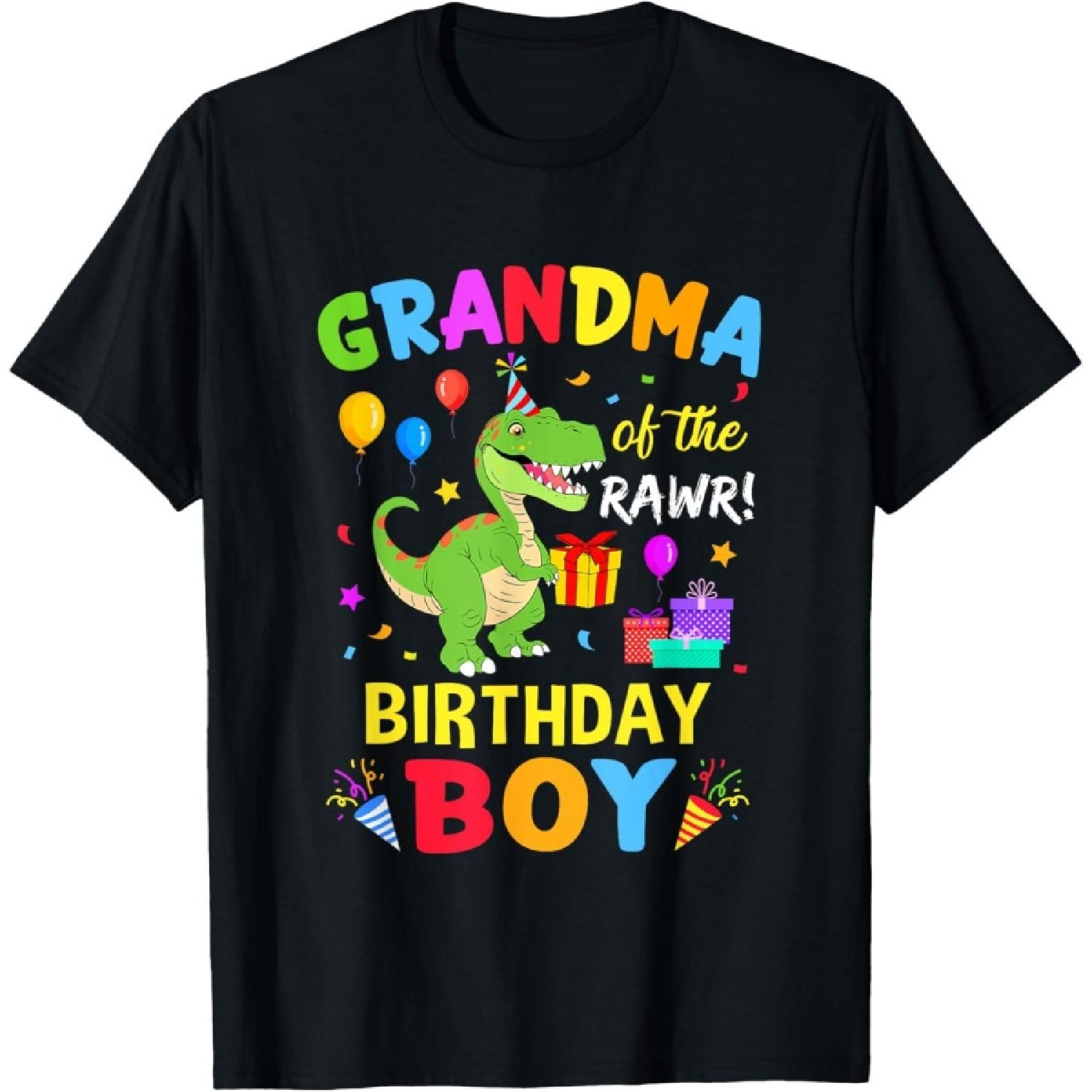 Grandma Of The Birthday Boy T-Rex Funny Dinosaur Boy Party T-Shirt S