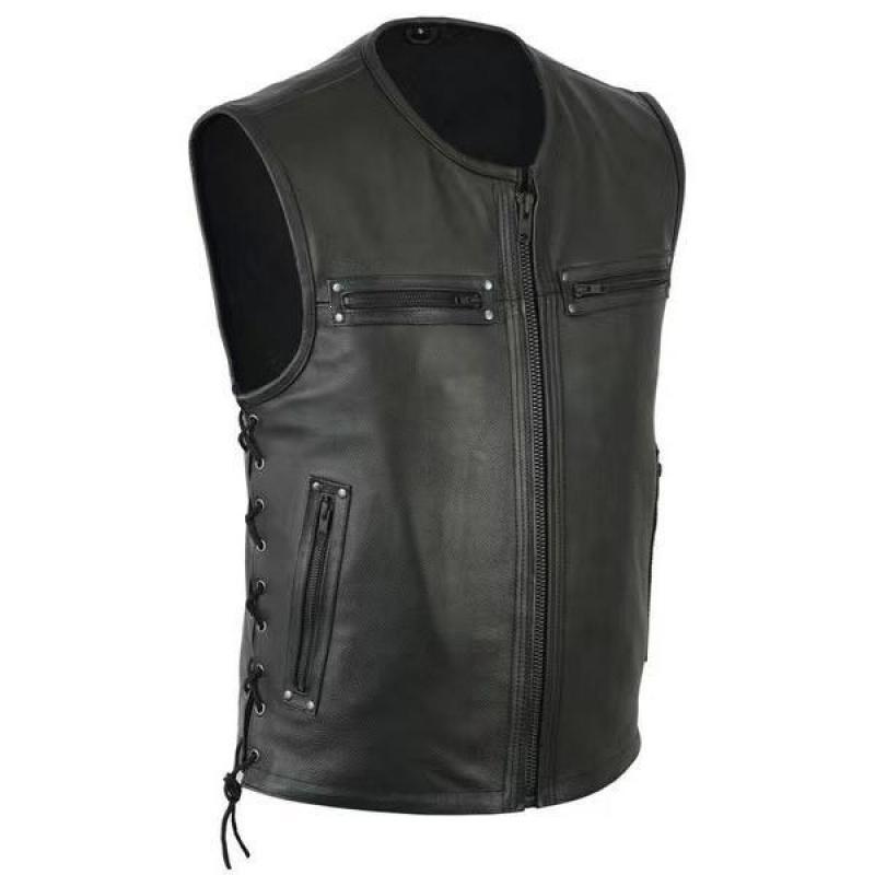 U 16799 Leather Vest With Collar Locomotive Leather Vest