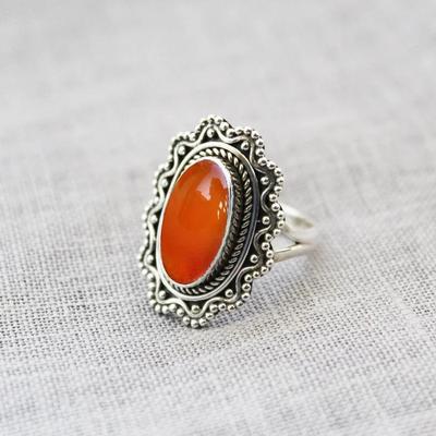 Karneol Ovaler Edelsteinring, handgefertigter Designerring, 925er Silberring, Statement-Schmuck, Geschenk für sie, Stapelring, Weihnachtsgeschenk
