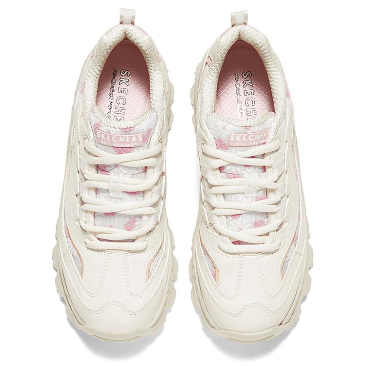 Skechers Chaussures Gâteau au Miel à Lacets Maille Respirante Augmentant la Hauteur Basse Papa Chaussures Baskets Femmes Blanc Rose 177229-WPK