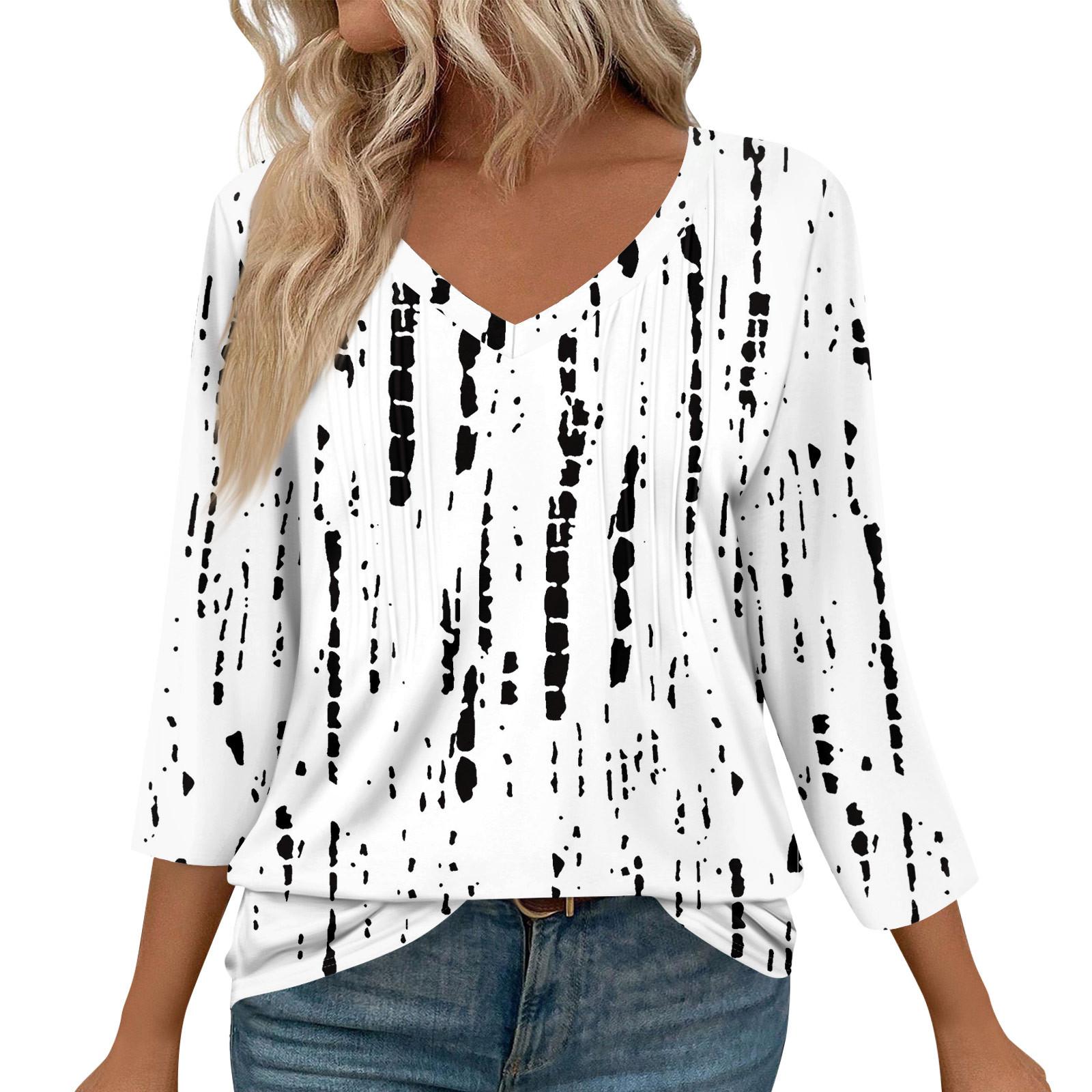 

Женская мода повседневные топы с рукавом 3/4 плиссированные модные топы футболки L белый