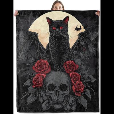 Gothic Black Cat Throw Blanket Soft Plush Flannel for Couch Bedroom Outdoor Travel Perfect Gifts for Her Him Pet Lovers