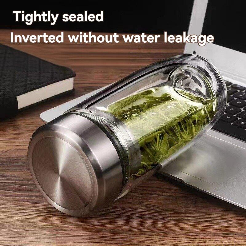 450ML Glass Water Bottle Oval Shaped Double Layer Tea Water Cup Infuser Tumbler Drinkware Water Bottle With Tea Filter