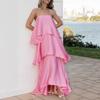 Women's Strapless Tiered Ruffle Midi Dress Multi Color Elegant Summer Dress