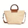 Women'S Shoulder Bag - Compact Rattan-Style Handbag with Fixed Strap, Zip Closure, Travel & Casual Use