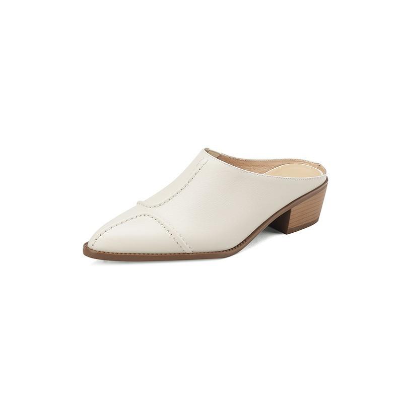Sexy High Heels Mule Ladies Leather Sole Slippers Ladies Pointed Platform Mule Slip Shoes Women