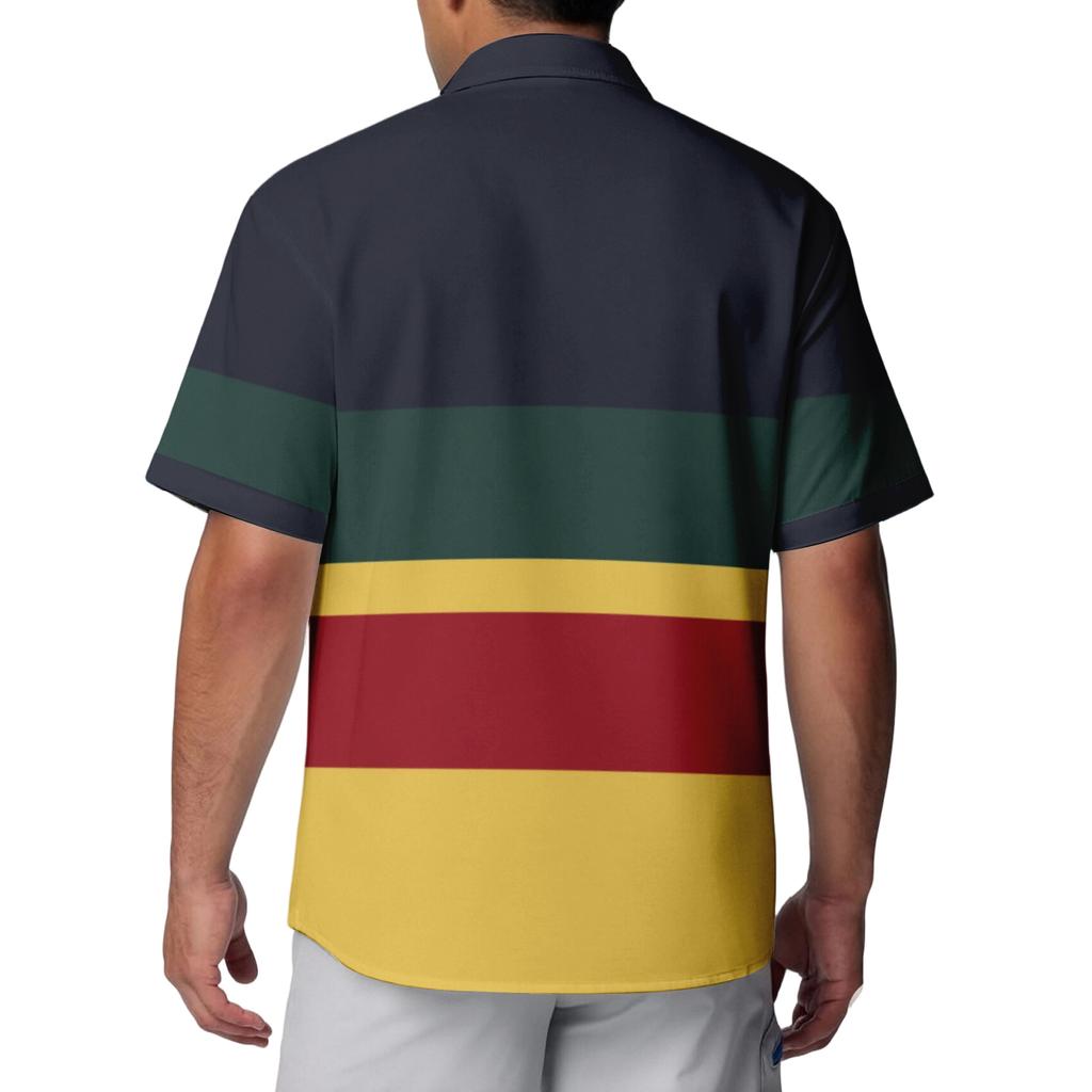 Men's casual stylish striped texture printed shirt - Men's lapel short-sleeved button-up shirt