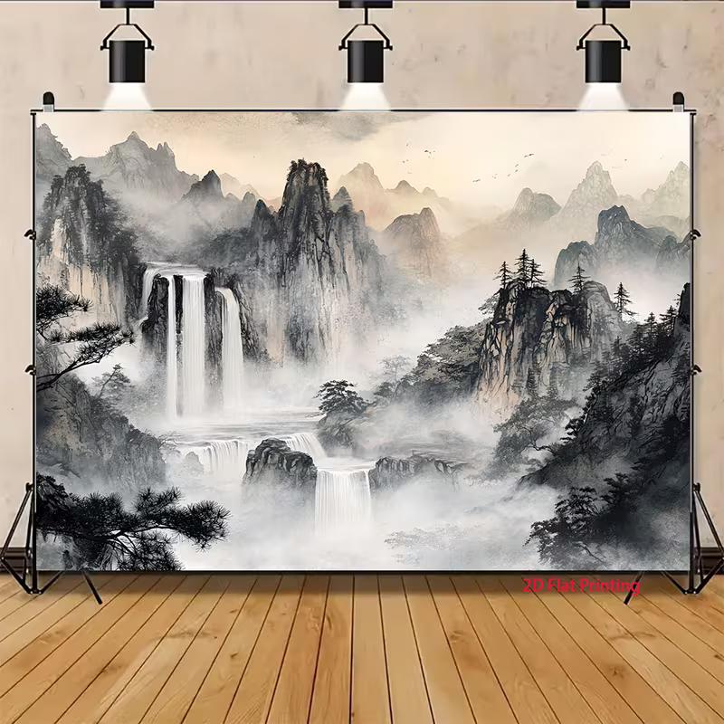 2D Chinese Ink Mountain Backdrop for Traditional & Zen Themed Photoshoot