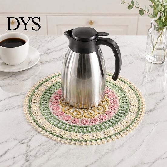 Durable Decorative Lace Doilies Round Colorful Doily, 11.42" Floral Placemat, Heat Retro Style Table Mat Resistant Mat, for Teapot, Coffee Cup