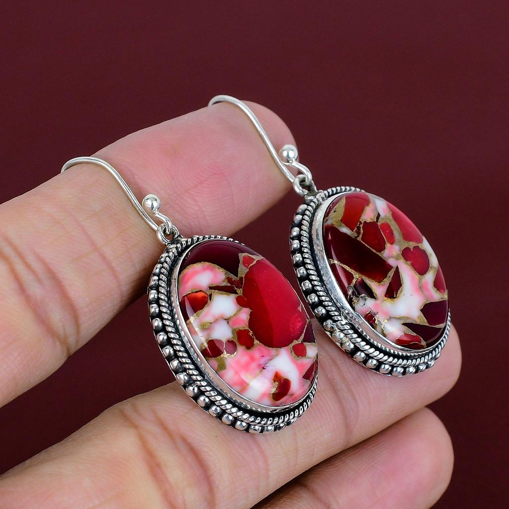 Kingman Red Mohave Copper Turquoise Earring 925 Sterling Silver Earring Handmade Jewelry Vintage Gemstone Earrings Silver Jewelry for Gifts