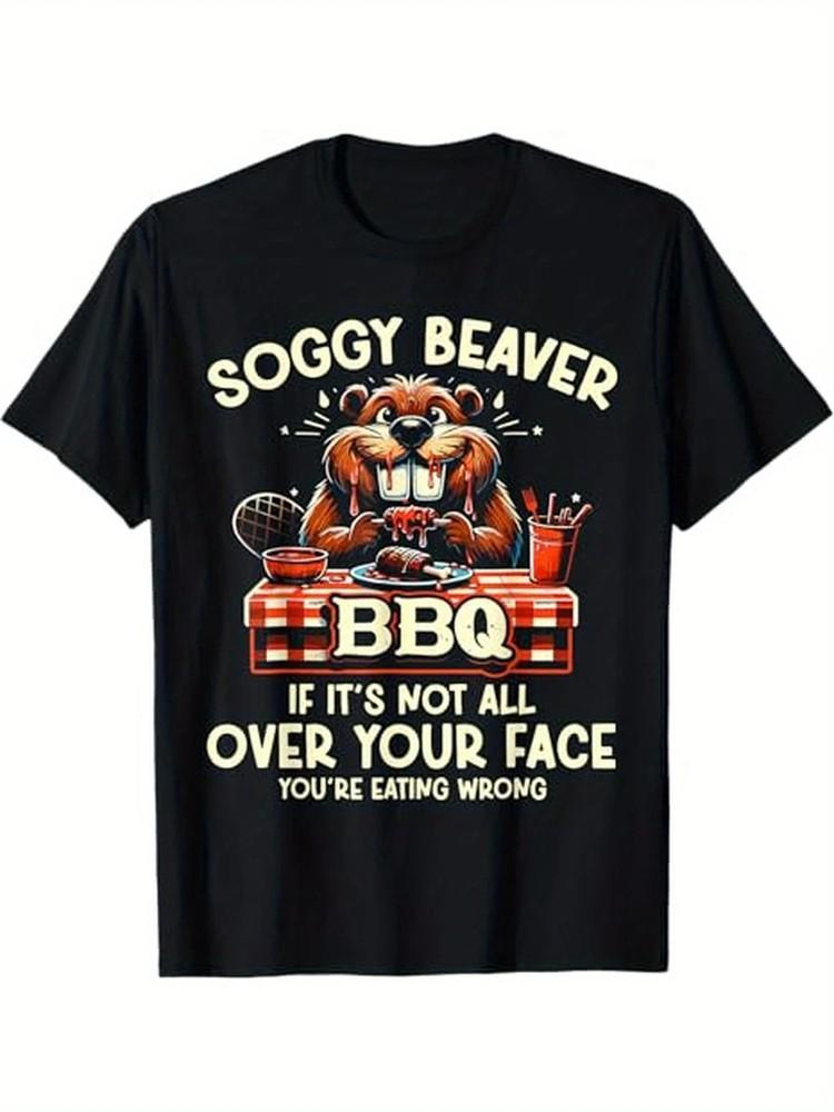 

100% Cotton Funny BBQ T-Shirt - Soggy Beaver Humor for Men, Casual Loose Fit 4XL