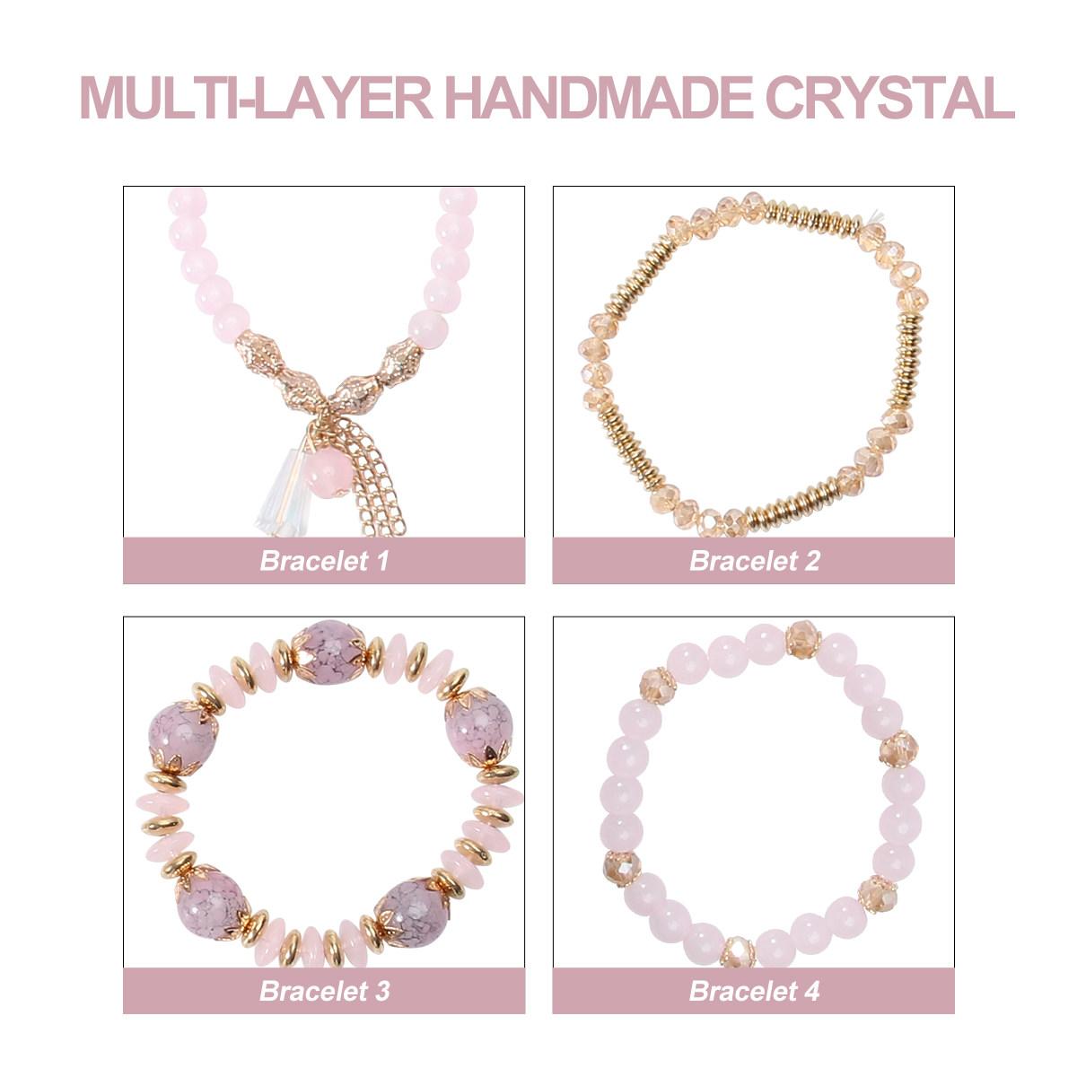 1Pcs Fashion Tassels Bracelet Multilayer Handmade Crystal Punk Bracelet Street Accessory Travel Commemorative Gift розовый