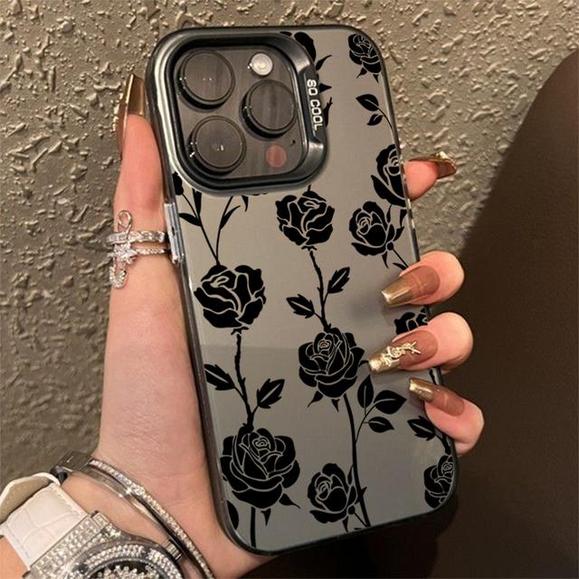 Black Rose Phone Max For iPhone 16 Pro 15 14 13 12 11 Case Funda Bumber Coque