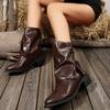Fashion Woman Shoes Winter Mid-calf Punk Pointed Toe Heels Women Soft Pleated Boot Western Motorcyclist Elegant Comfortable Riding Boots