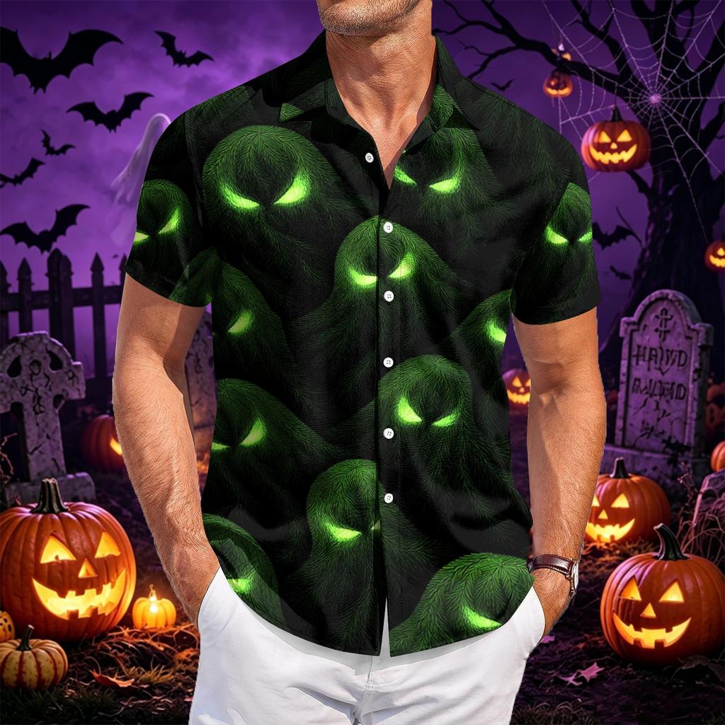 Men's Halloween Printed Short Sleeve Casual Shirt