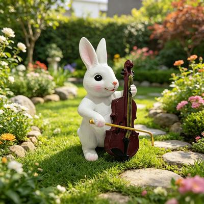 New Product Little Rabbit Playing Violin-Cyberpunk Style Decorative Resin Craft Desktop Ornament Home Decor