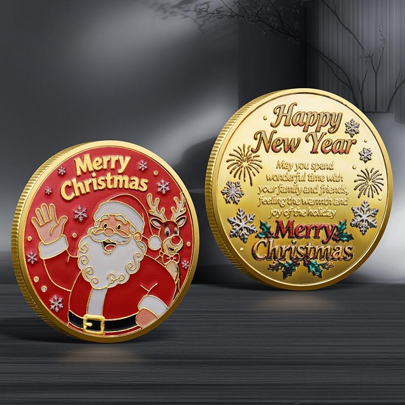 6 Pcs, Santa Claus Commemorative Coins, Colorful Relief Commemorative Medals, Christmas Gifts, Colorful Gold and Silver Coins