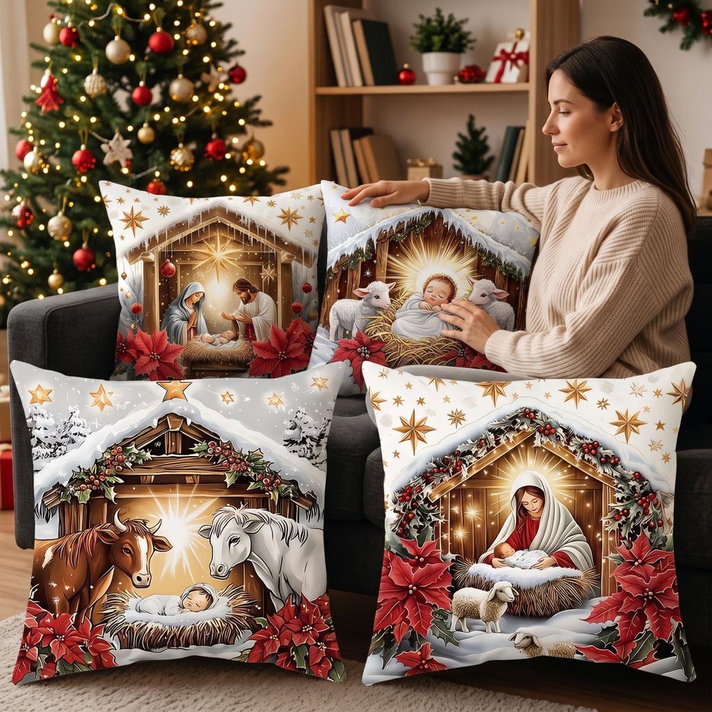 4 Pack Christmas Throw Covers, Cushion Pillowcases for Sofa Couch Home Decor