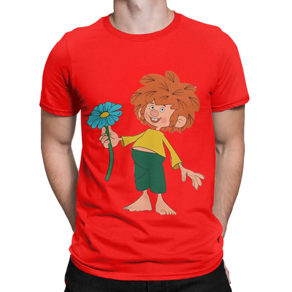 Pumuckl Schenkt Eine Schöne Blaue Blume Lustige Grafik 100% Baumwolle T-Shirt Pumuckl Oberteile T-Shirts Für Unisex