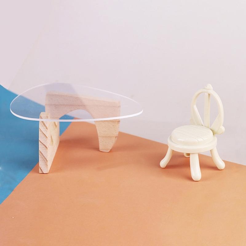 Miniatureature Acrylic Table And Chairs Set For Doll House Decoration Realistic Miniature Furniture Props Creative Handmade Photography Accessories
