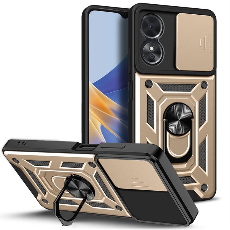 For Oppo A17 Case Slide Camera Lens Back Cover for Oppo A17 2022 A 17 4G OPPOA17 CPH2477 Magnetic Ring Stand Armor Phone Cases