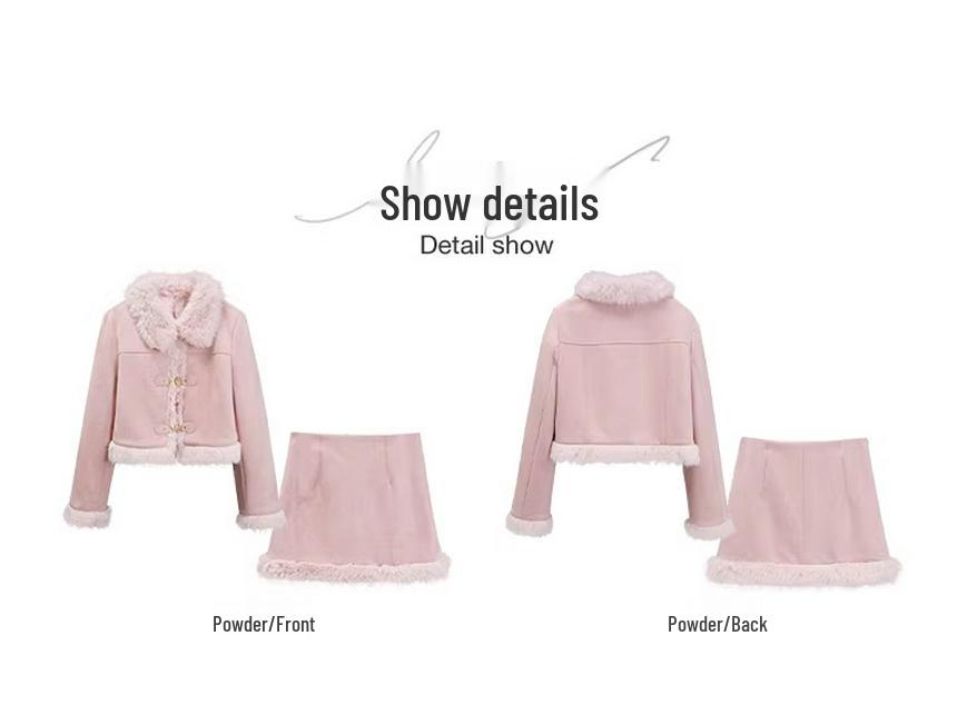2026 Autumn/Winter French Chic Frosted Leather Top & Skirt Set