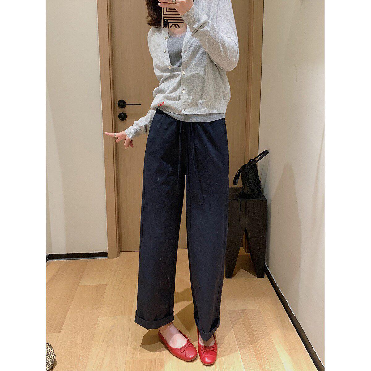 

Spring 2026 DIY White Casual Quick-Dry Wrinkle-Resistant Loose Straight-Leg Trousers XL темно-синього кольору