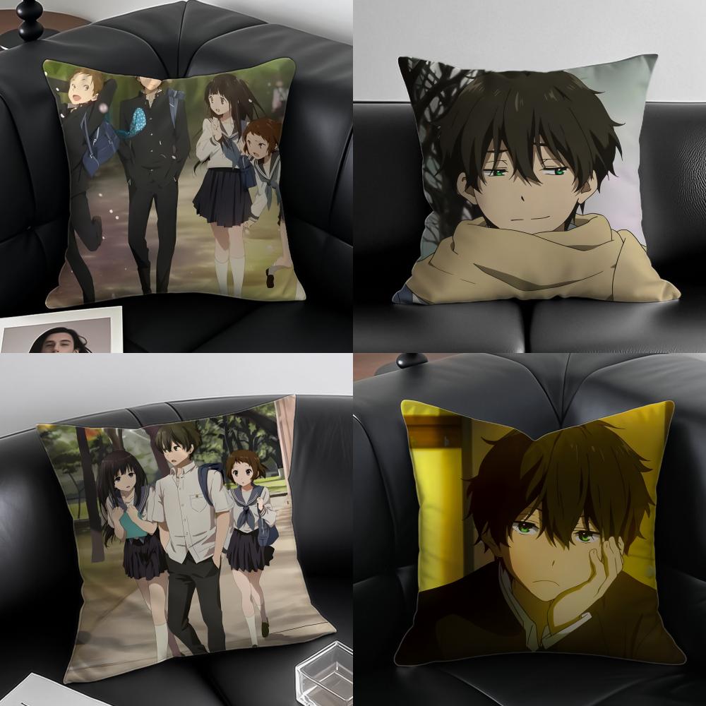 H-Hyouka Pillow Japanese Anime Peripheral Cushion Cover Pillow Case Anti-Dustmite Invisible Zipper Silky Plush Cushion