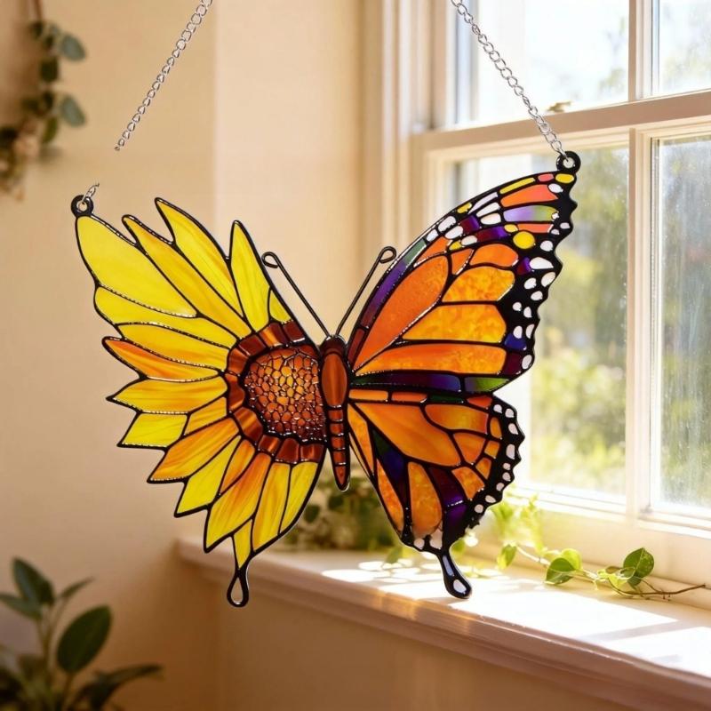 Butterfly Suncatchers Colorful Glass Panel Suncatchers Decors Birthday Gift Women Stained Glass Window Hanging Decors