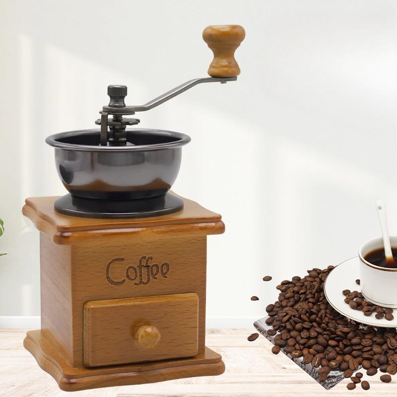 Manual Espresso Coffee Bean Grinder - Vintage Crude Wood Style Coffee Grinders Ceramic Grinding Core With Coffee Spoon