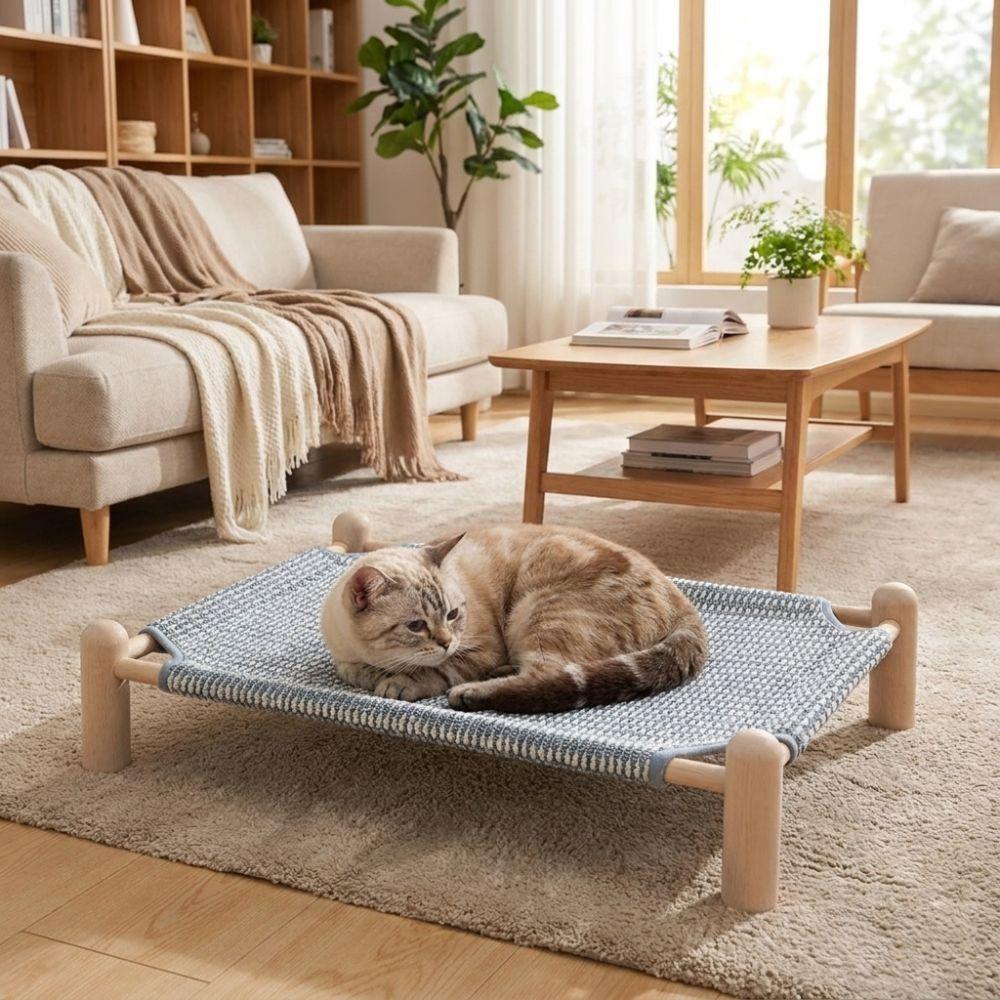Moisture-proof Cat Elevated Bed Wooden Frame Cat Hammock Dog Cot Dog Sofa Bed Kennel