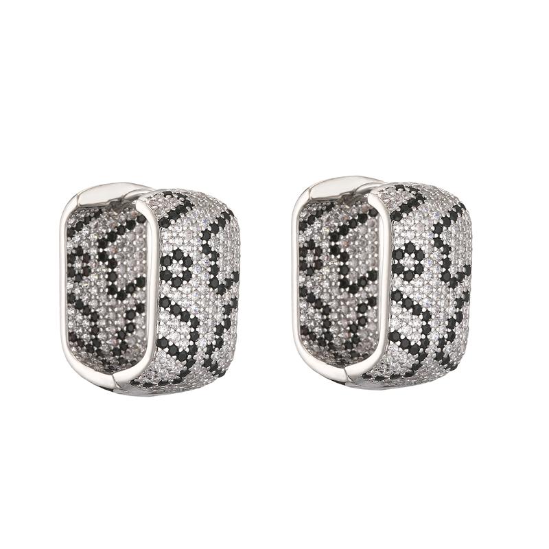 

18K Gold Plated Brass Leopard Design Square U-shaped Earrings with AAA Cubic Zirconia Earrings Exaggerated Jewellery 1 Pair