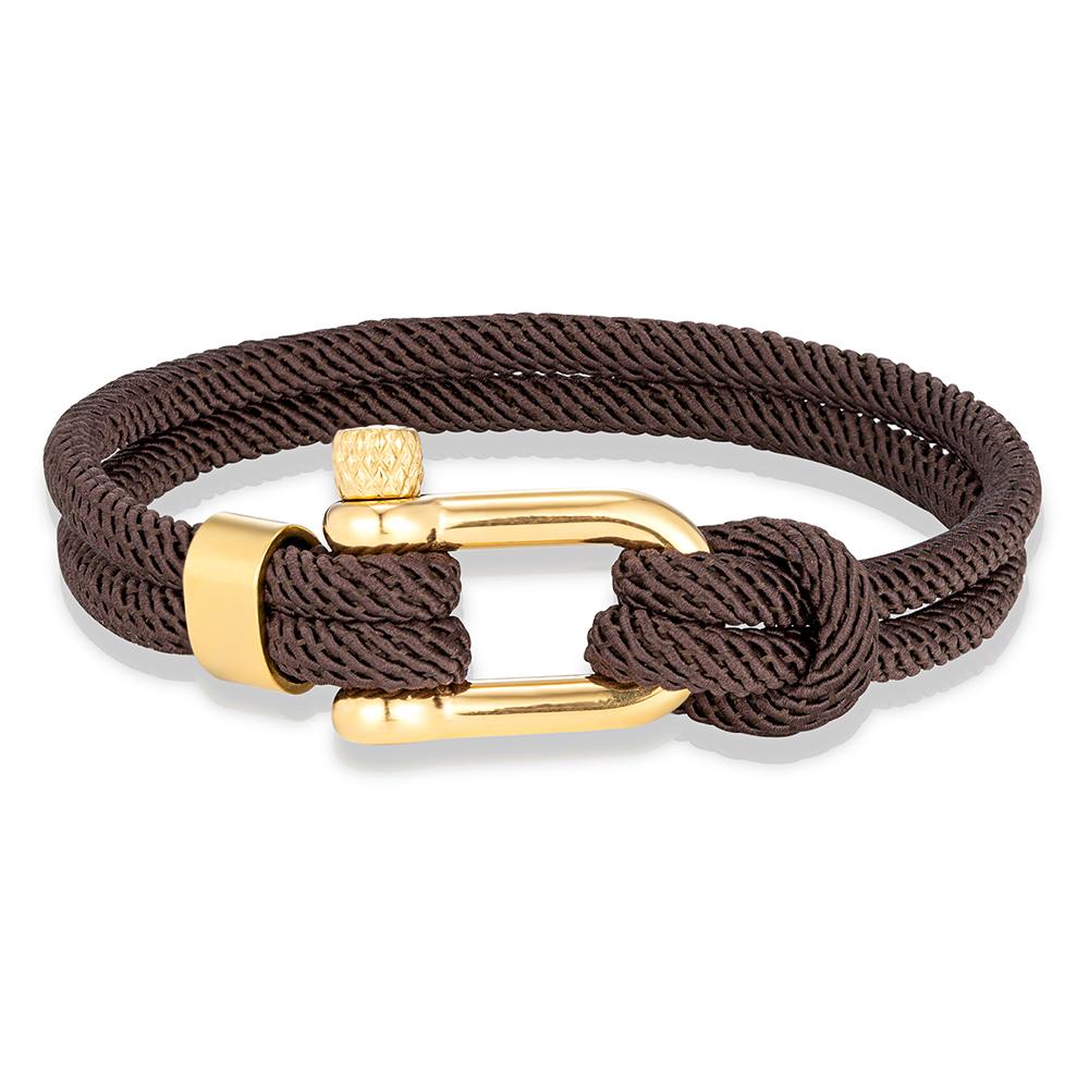 Gold Color Stainless Steel Shackle Bracelet Simple Double Strand Nautical Rope Bracelets for Men Women Handmade Jewelry