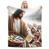 Biblical Scene with Bread and Fish Flannel Blanket for Bedroom, Living Room, Sofa, and Nap